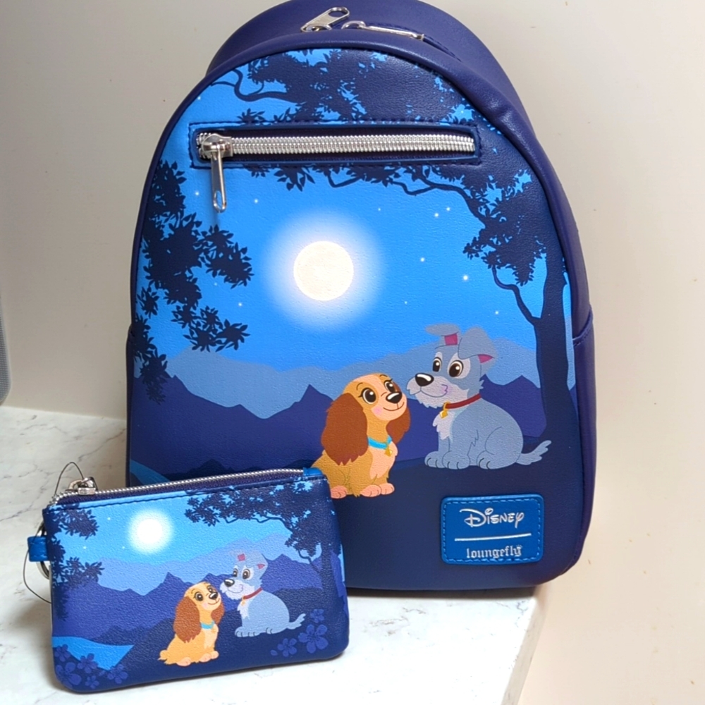 Disney Loungefly Lady and the Tramp Mini Backpack Card Wallet